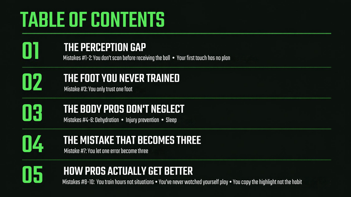 10 Mistakes You Make That Pro Footballers Don't - table of contents